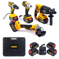 Набір 4в1 DeWalt 48V шуруповерт DCD900B, болгарка DCG413, гайковерт DCF893F, перфоратор професійний комплект з 2 АКБ 6.0 Ah